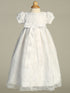 Baby Girls White Embroidered Tulle Sequin Bonnet Grace Christening Gown 0-18M - SophiasStyle.com